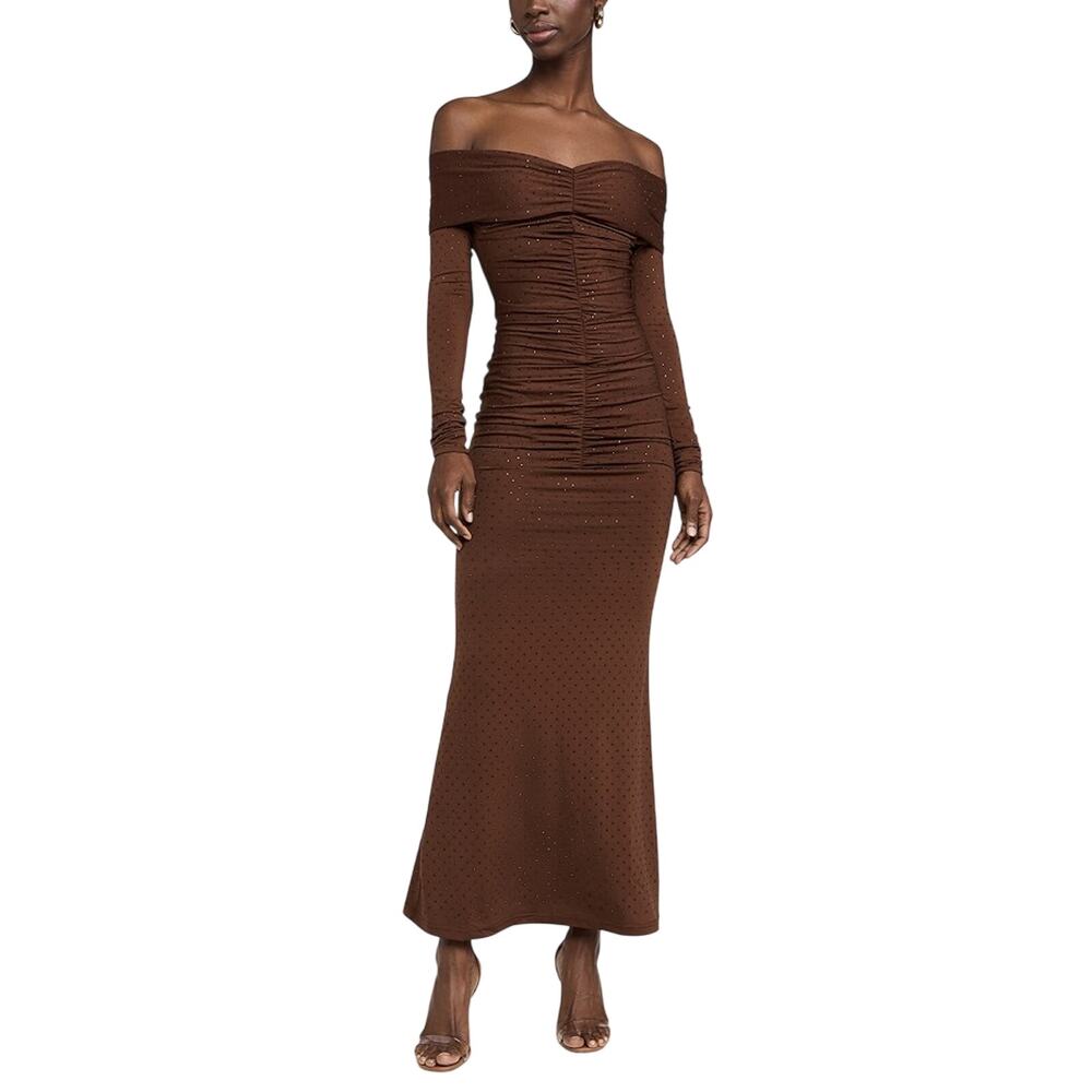 Bardot Embellished Chocolate Artura Diamante Maxi Dress Size M NWT